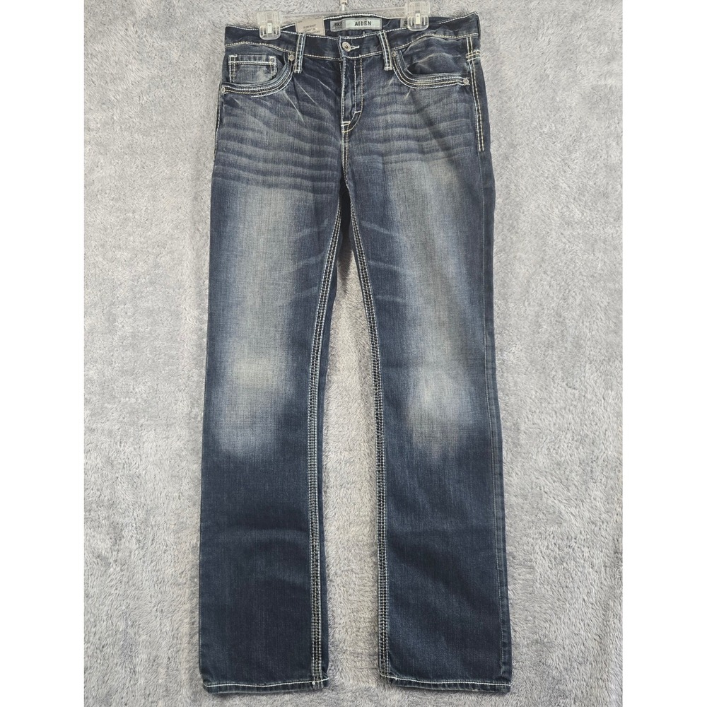 BKE Aiden Slim Boot Low Rise Jeans Mens 34XL Dark Wash Thick Stitch Bootcut